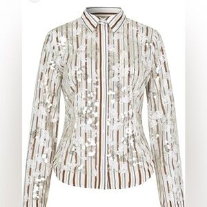 BAUM UND PFERDGARTEN Marley Sequin white brown pinstripe Shirt White